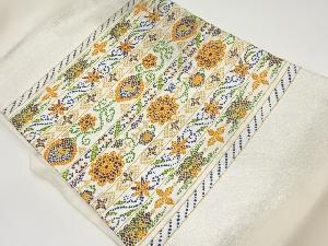 横段に花菱・花唐草模様織出し名古屋帯